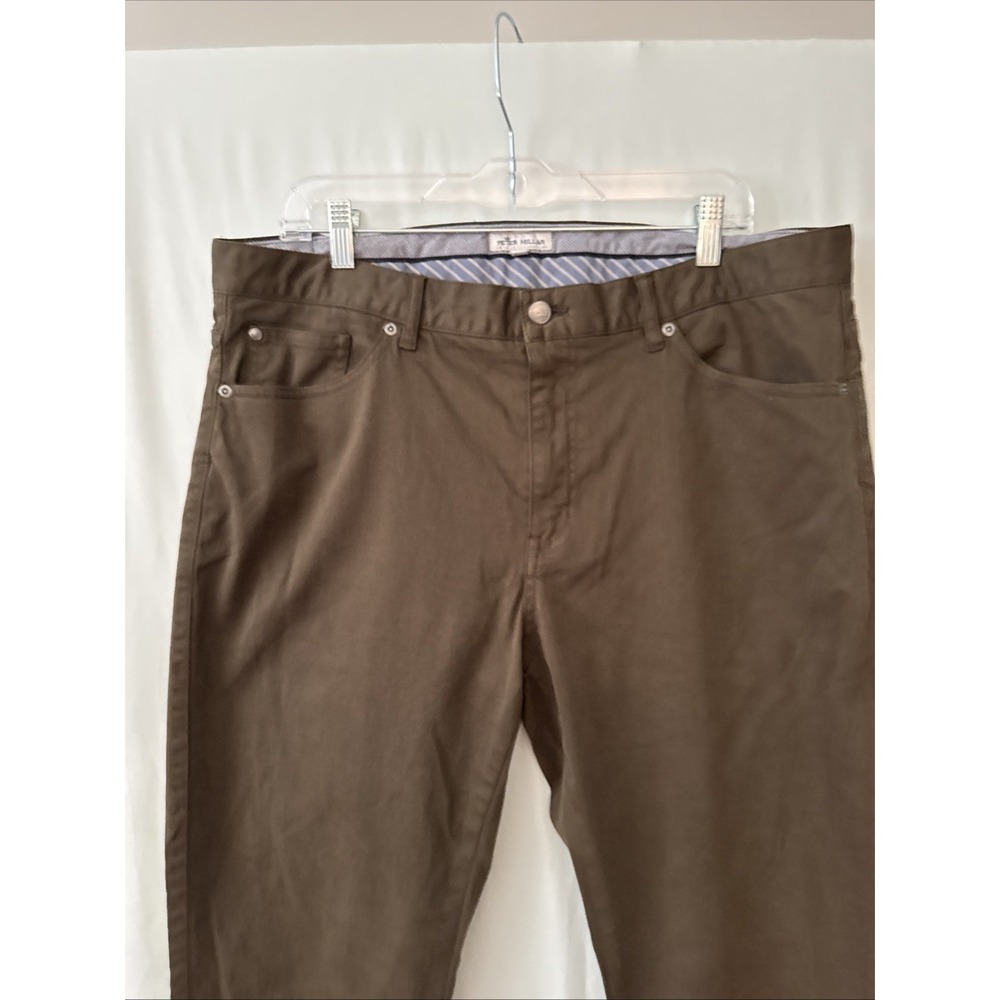Peter Millar Mens 38x32 1/2  5 Pocket Sateen Pants Brown Straight Leg